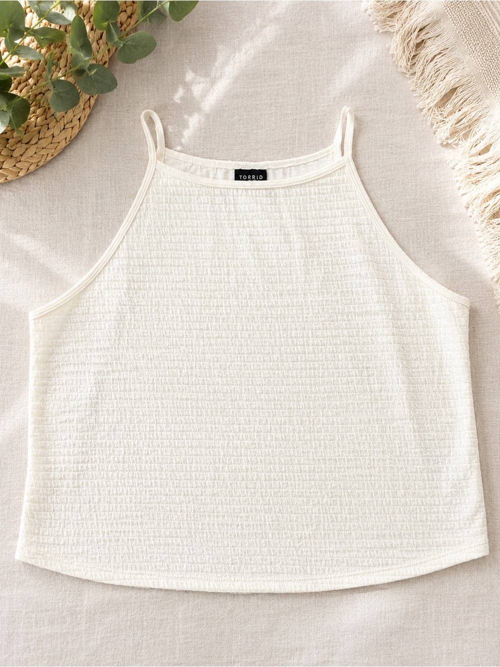 torrid White Smocked Cropped Halter Tank